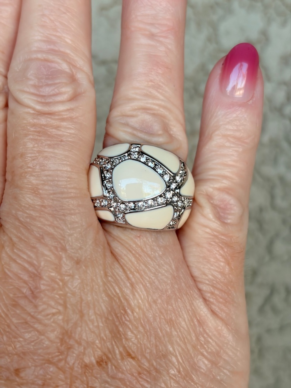 Camille Lucie Cream Enameled CZ Dome Ring